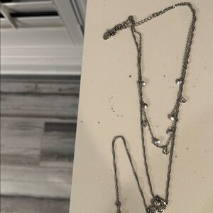 Silver Layered Necklace with Crystal Accents